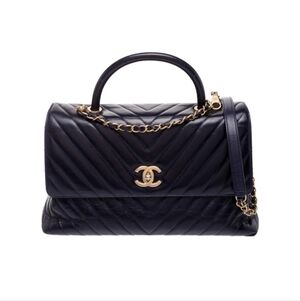 Chanel Medium Coco Handle Chevron – Navy Lambskin GHW – Box & Tags